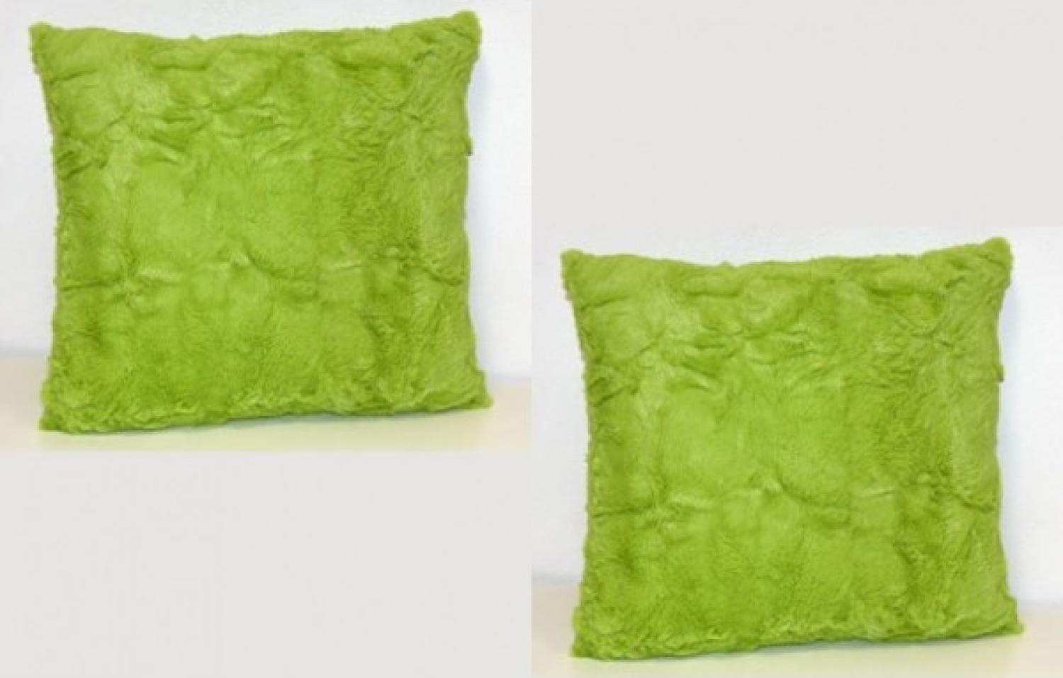 2er - Set Kissen 40 x 40 cm grün Zottel / Fluffy zum Reinkuscheln im Doppelpack Bild 1