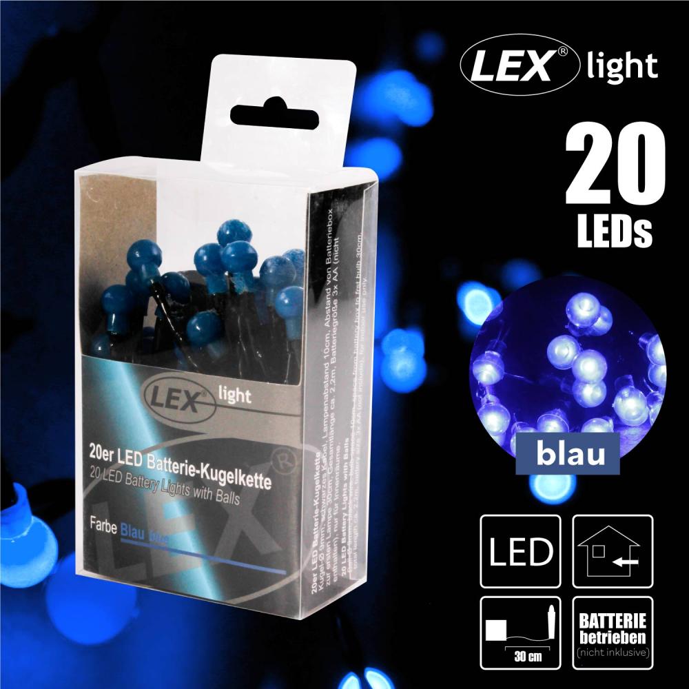 20er LED Batterie Kugelkette Lichterkette blau Kugeln Batterie Beleuchtung Bild 1