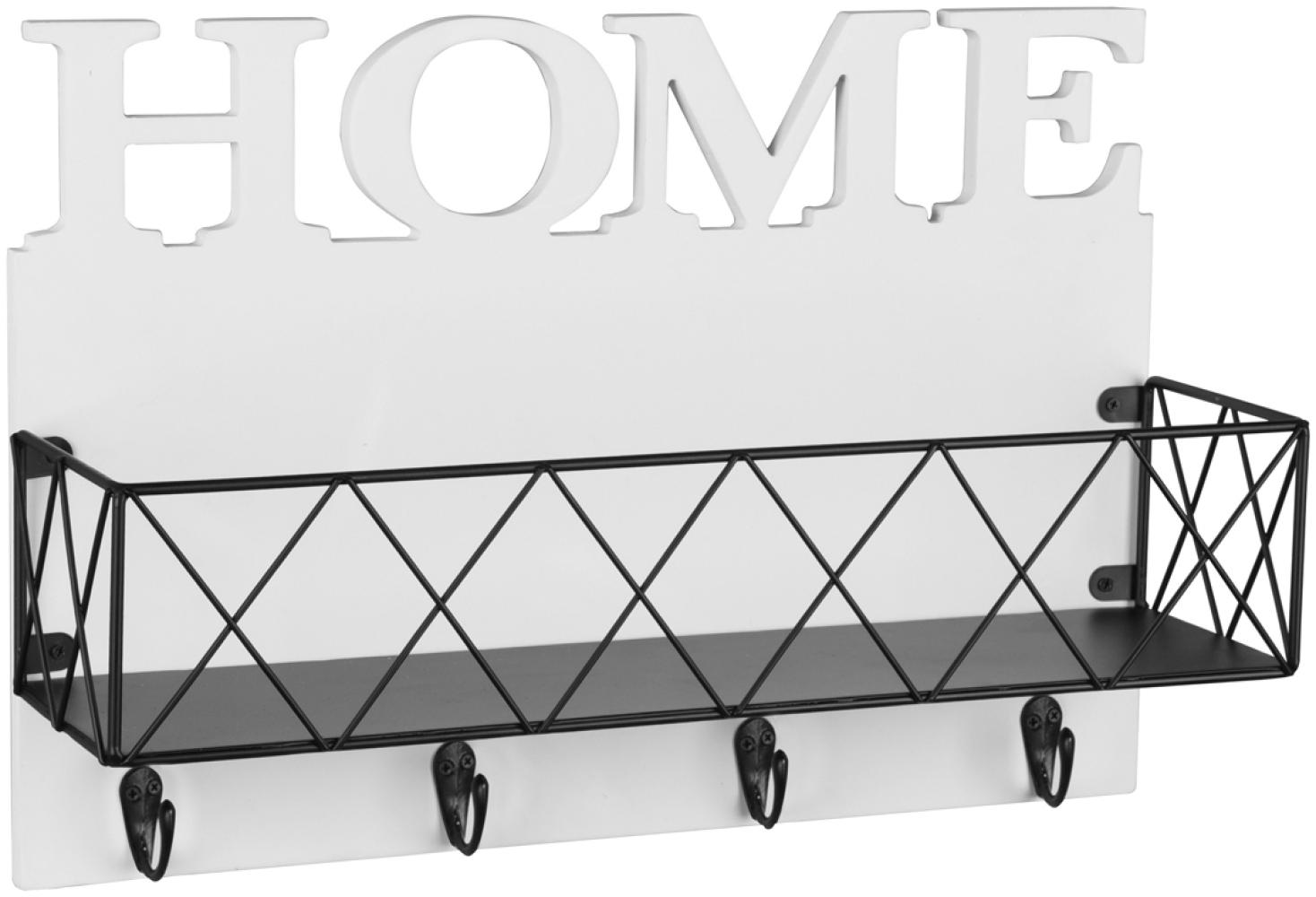 Home Motiv Wandkorb MALIN mit Haken, Holzwand & Metallkorb Schwarz-Weiß 40x27cm Bild 1