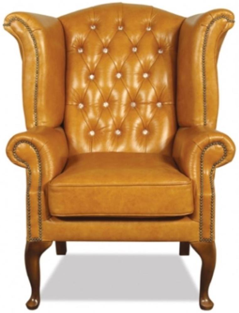 Casa Padrino Echtleder Sessel mit Glitzersteinen 95 x 95 x H. 110 cm - Luxus Wohnzimmer Ohrensessel Bild 1