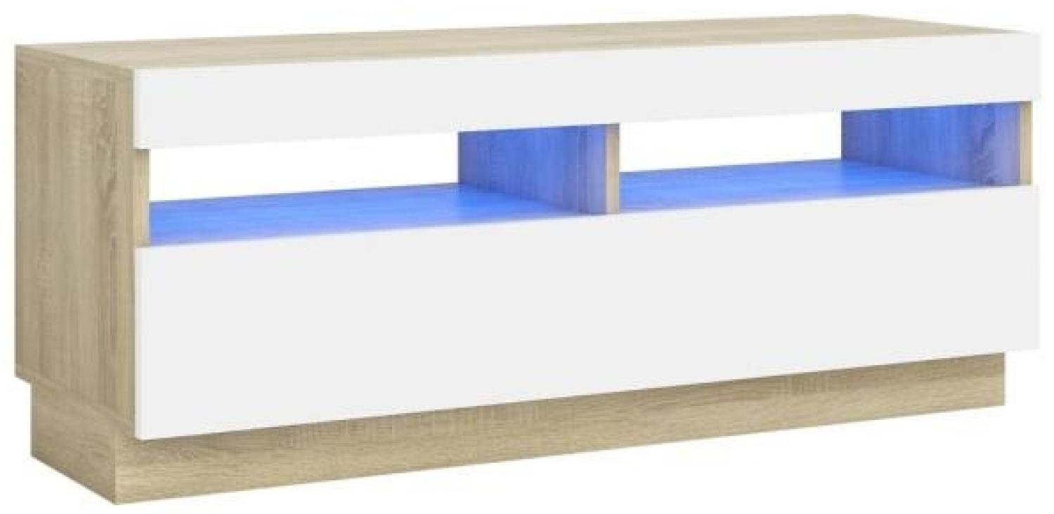 TV-Schrank mit LED-Leuchten Weiß Sonoma-Eiche 100x35x40 cm Bild 1