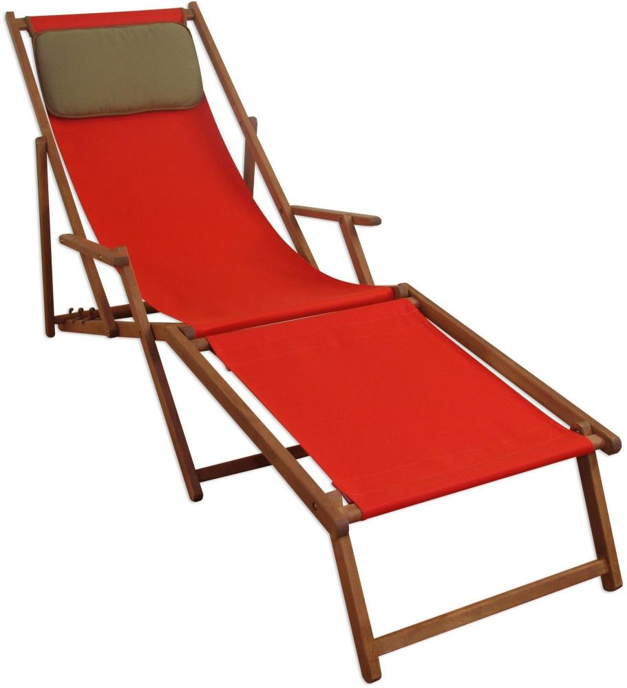 Gartenliege Liegestuhl rot Fußablage u Kissen Deckchair klappbar Sonnenliege Holz 10-308 F KD Bild 1