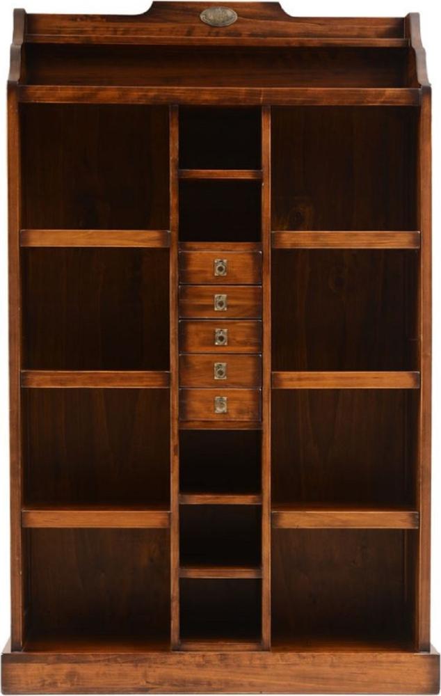 Casa Padrino Luxus Vintage Stil Bücherschrank Braun / Messing 105 x 35 x H. 169 cm - Massivholz Regalschrank - Wohnzimmer Schrank - Büro Schrank - Büro Möbel - Luxus Vintage Stil Möbel Bild 1