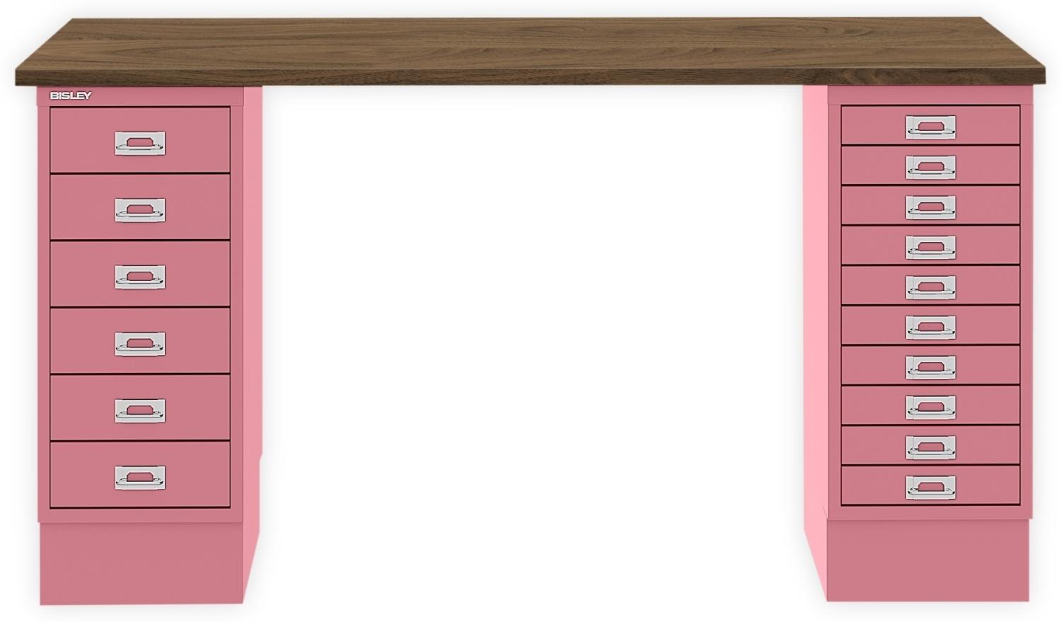 MultiDesk, 1 MultiDrawer mit 10 Schüben, 1 MultiDrawer mit 6 Schüben, Dekor Nussbaum, Farbe Pink, Maße: H 740 x B 1400 x T 600 mm Bild 1