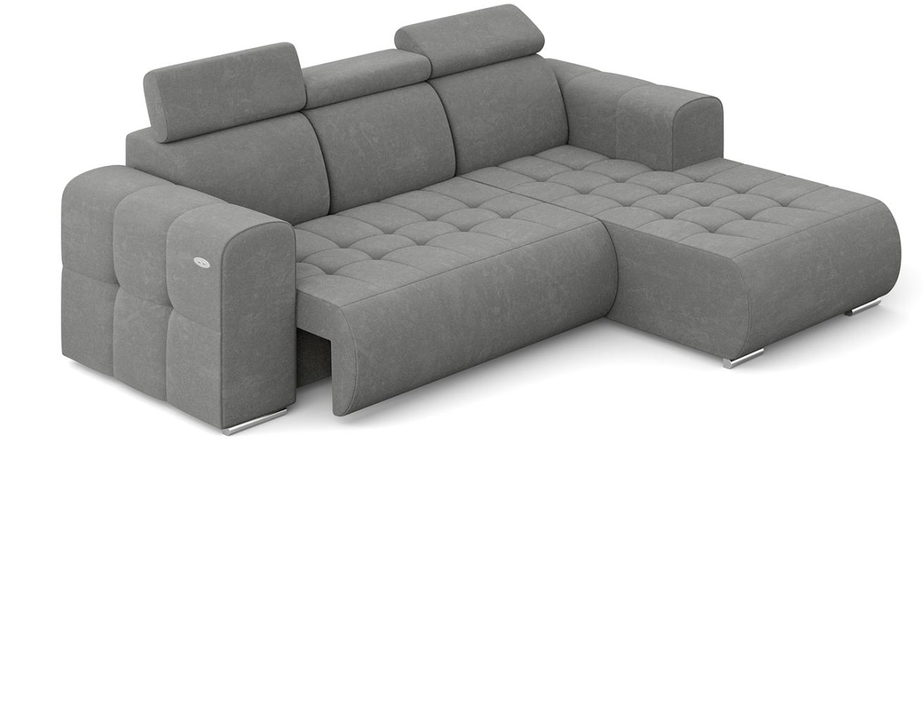 MEBLINI Elektrische Schlafcouch - Ecksofa mit Schlaffunktion - Sofa mit Relaxfunktion und Kopfstützen - Couch L-Form - Eckcouch - Wohnlandschaft - MADELINE - 266x200x93cm Rechts - Grau Samt Bild 1