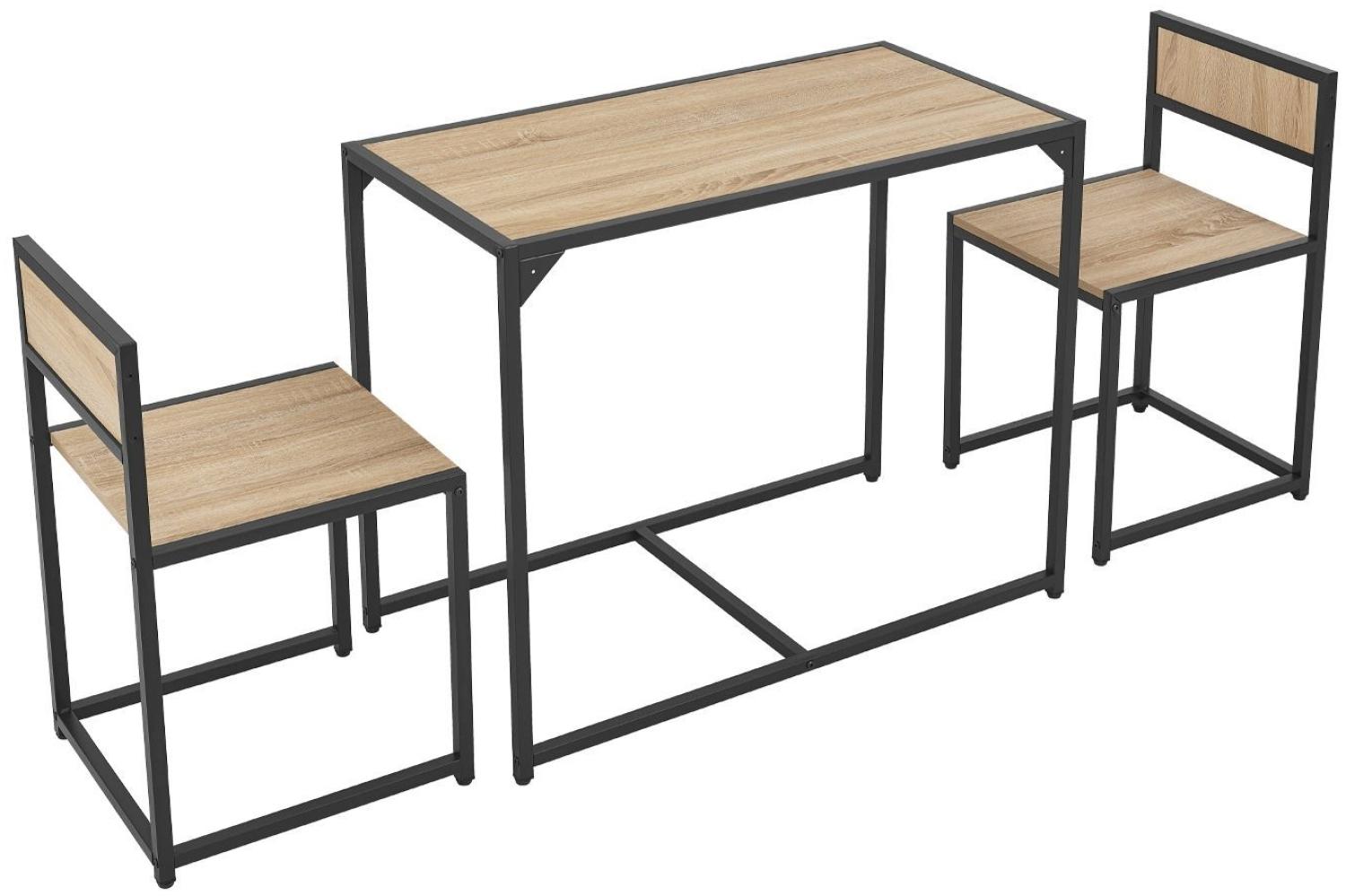 Juskys Küchentisch Set mit Esstisch & 2 Stühlen - Industrial, klein & platzsparend - 3-teilige Essgruppe für 2 Personen - Stahl - Graue Holzoptik Bild 1