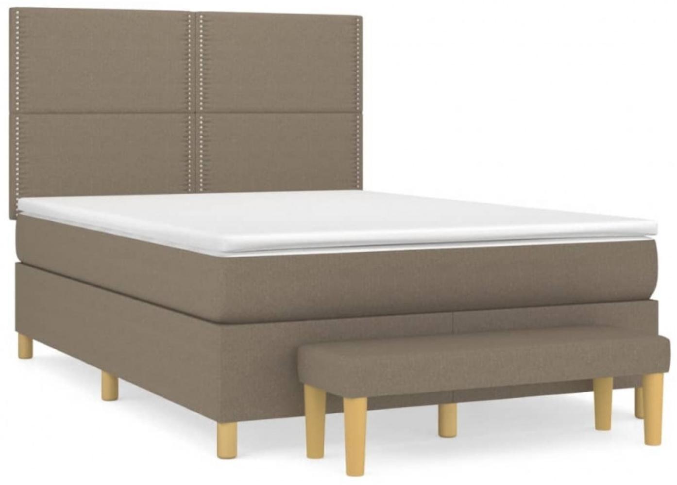 vidaXL Boxspringbett mit Matratze Taupe 140x200 cm Stoff Bild 1