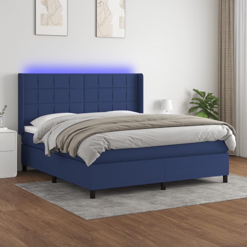 vidaXL Boxspringbett mit Matratze & LED Blau 180x200 cm Stoff Bild 1