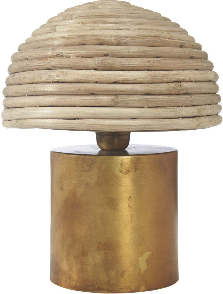 Tischlampe aus Naturfaser Pilzkopf Lamenschirm und Metall natur messing farbend PR Home Bess E27 32x26cm Bild 1