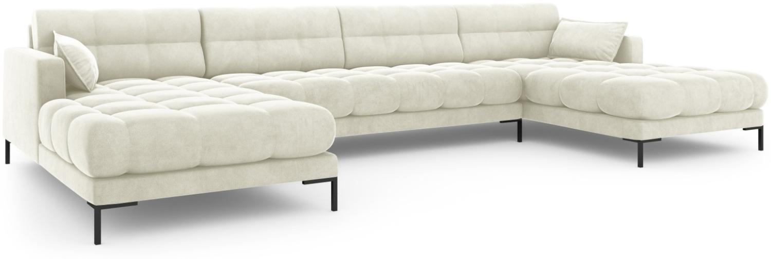 Micadoni 6-Sitzer Samtstoff Panorama Sofa Mamaia | Bezug Light Beige | Beinfarbe Black Metal Bild 1