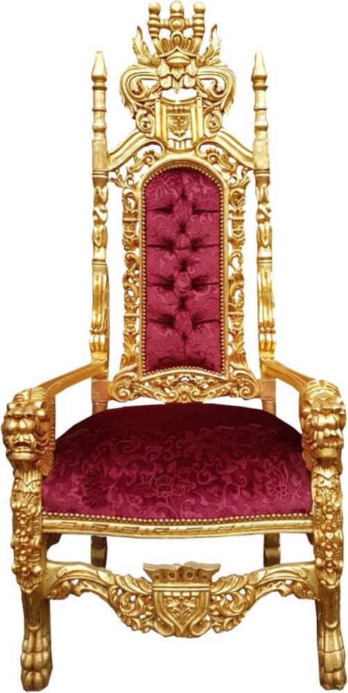 Casa Padrino Barock Thron Sessel Bordeauxrot Muster / Gold - Handgefertigter Königssessel - Hochzeitssessel - Riesensessel - Prunkvolle Barock Möbel Bild 1