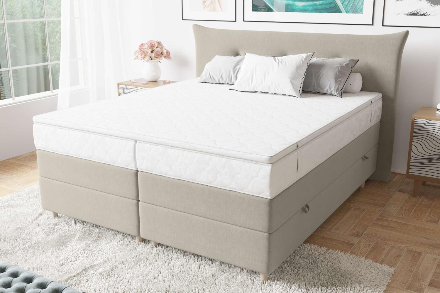 99rooms Amur Boxspringbett 160x200 cm Strukturstoff INARI Beige Bonell-Federung Bild 1