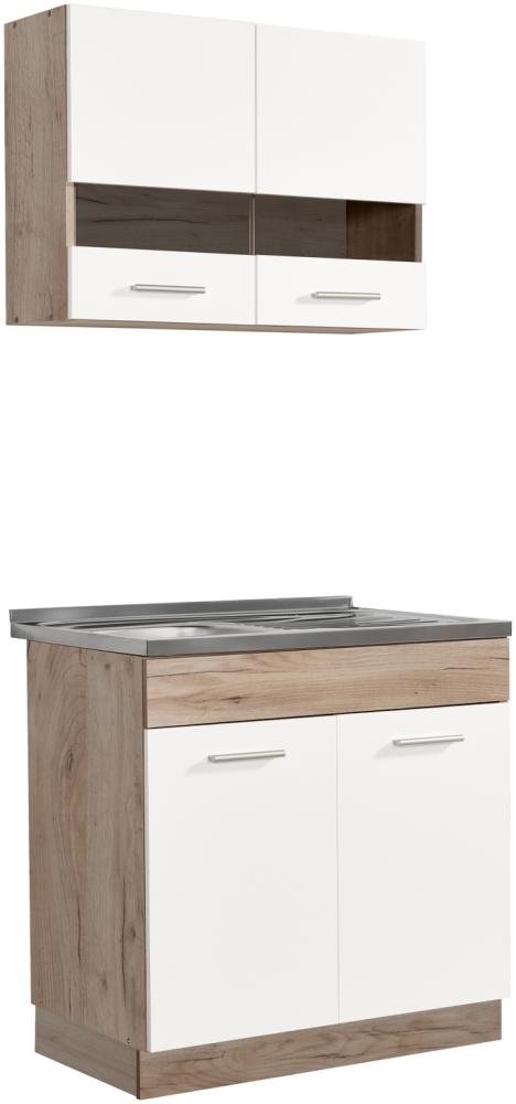 Moderne Küchenzeile ohne Geräte, Weiß/ Eiche Grau, 184 x 60 x 80 cm Bild 1