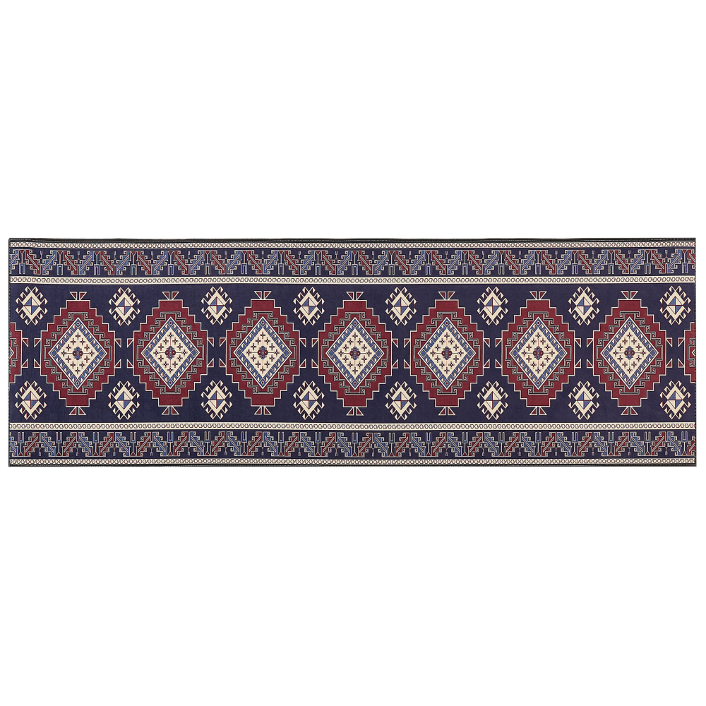 Teppich dunkelblau dunkelrot 80 x 240 cm orientalisches Muster Kurzflor KANGAL Bild 1