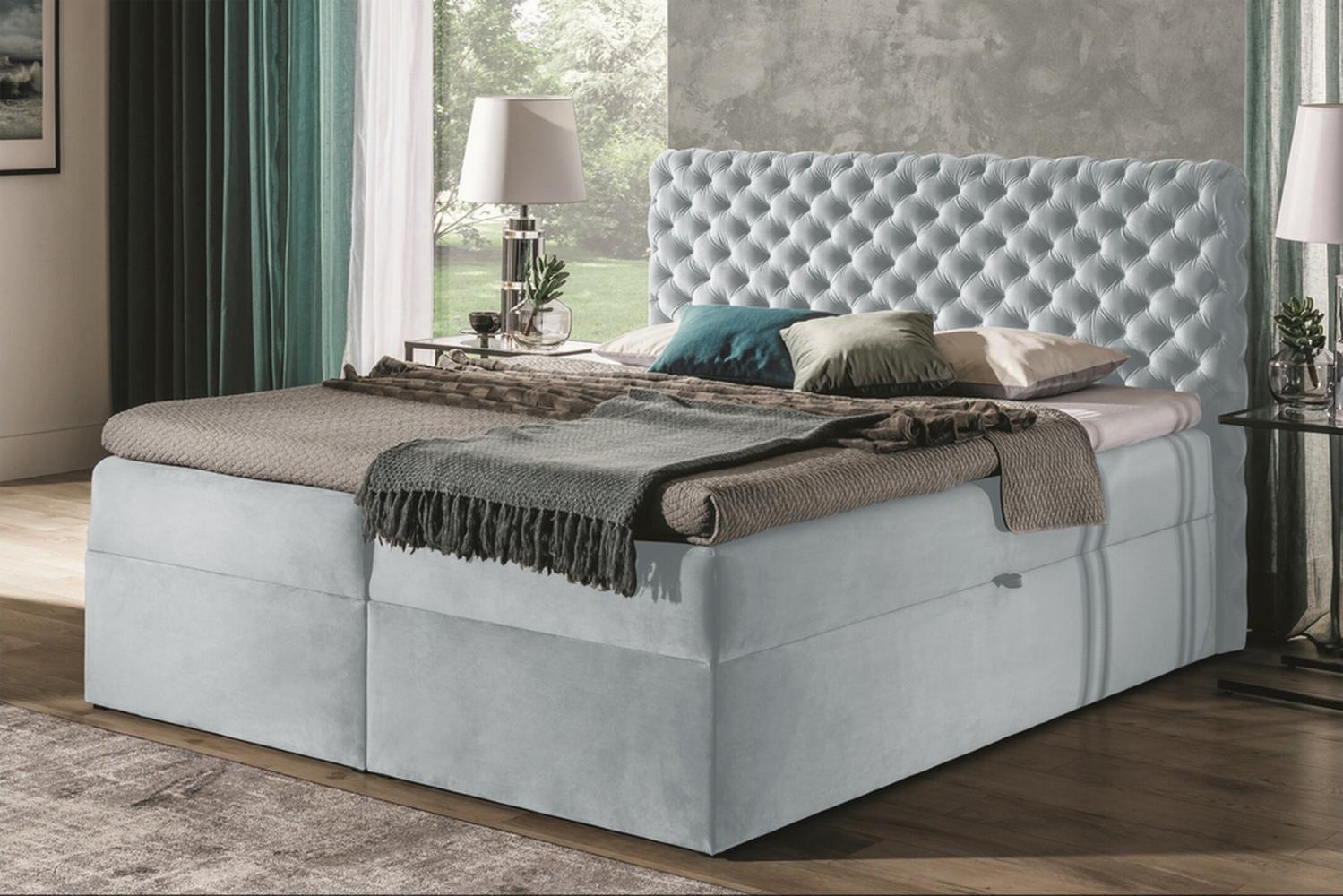 Stylefy 'Angelo' Boxspringbett, Velours Silber 200 x 200 cm Bild 1