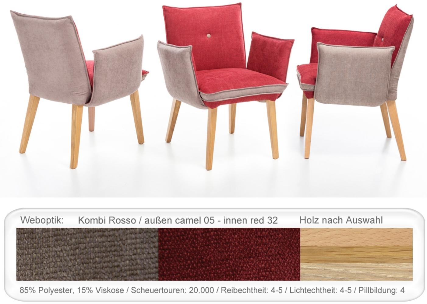 Sessel Gerit 1 Rücken mit Knopf Polstersessel Esszimmer Massivholz Eiche natur lackiert, Kombi Fleckless Rosso Bild 1