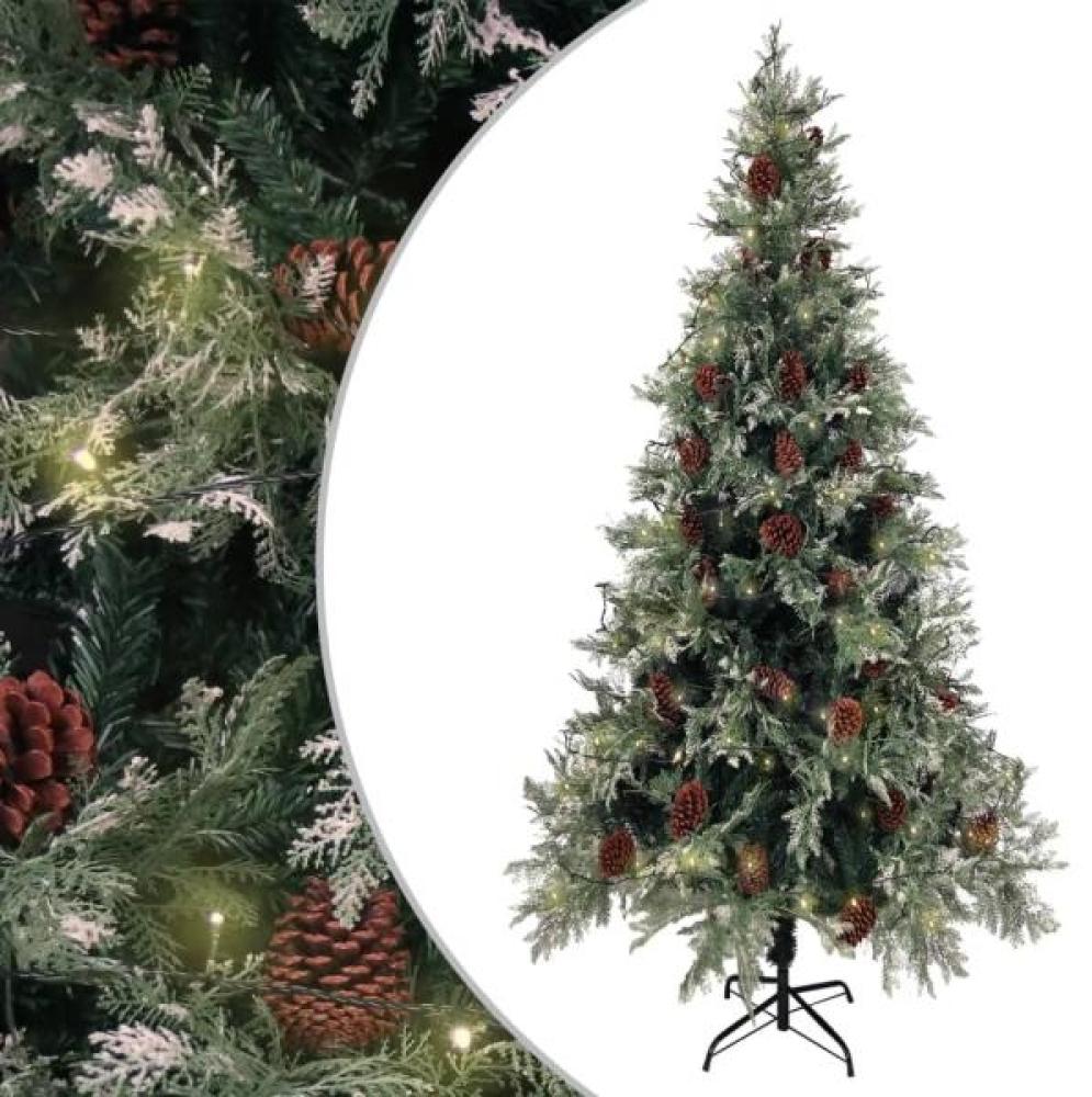 vidaXL Weihnachtsbaum mit LEDs & Zapfen Grün & Weiß 225 cm PVC & PE Bild 1