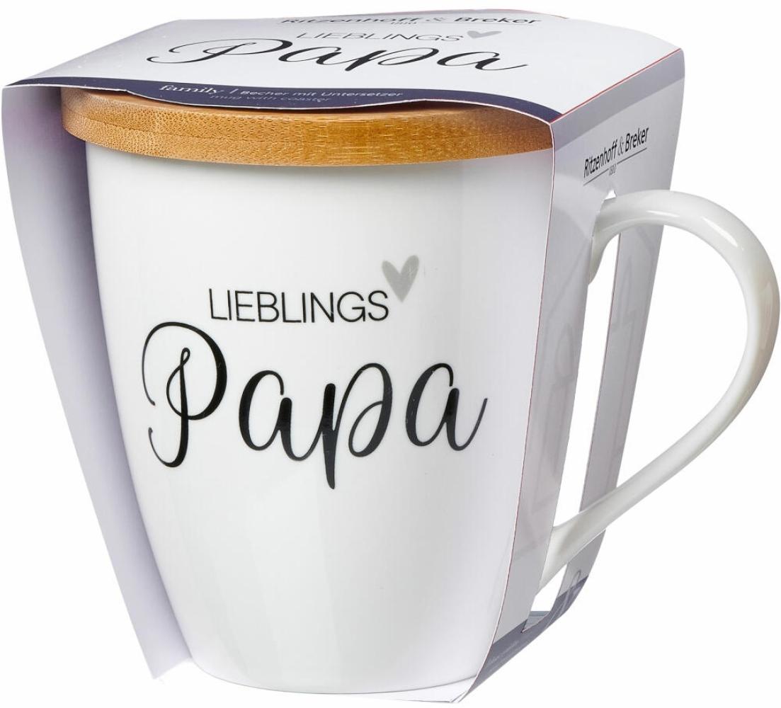 Ritzenhoff & Breker Becher Family Papa, mit Untersetzer, Kaffeebecher, Tasse, mit Henkel, Porzellan, Weiß, 560 ml, 416589 Bild 1