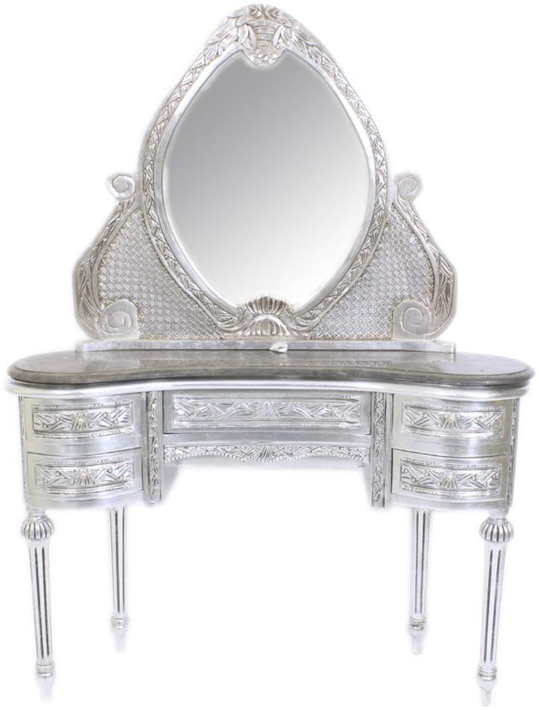 Casa Padrino Barock Schmink Konsole mit Spiegel Silber 120 x 40 x H155 cm - Schlafzimmer Spiegelkonsole mit Schubladen Bild 1