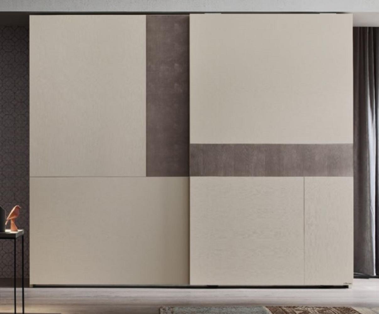 Casa Padrino Luxus Schlafzimmerschrank Cremefarben / Grau 295 x 68 x H. 250 cm - Massivholz Kleiderschrank mit 2 Schiebetüren - Luxus Schlafzimmer Möbel Bild 1