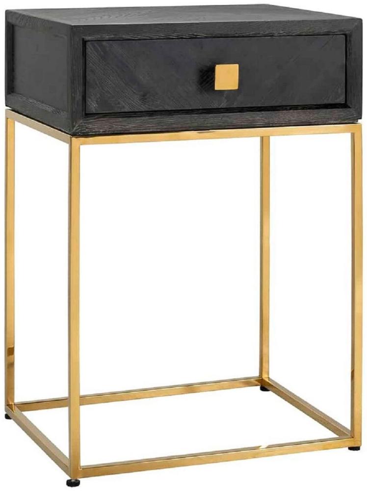 Casa Padrino Luxus Beistelltisch Schwarz / Gold 50 x 40 x H. 71 cm - Massivholz Nachttisch mit Schublade und Edelstahl Gestell - Luxus Schlafzimmer Möbel Bild 1
