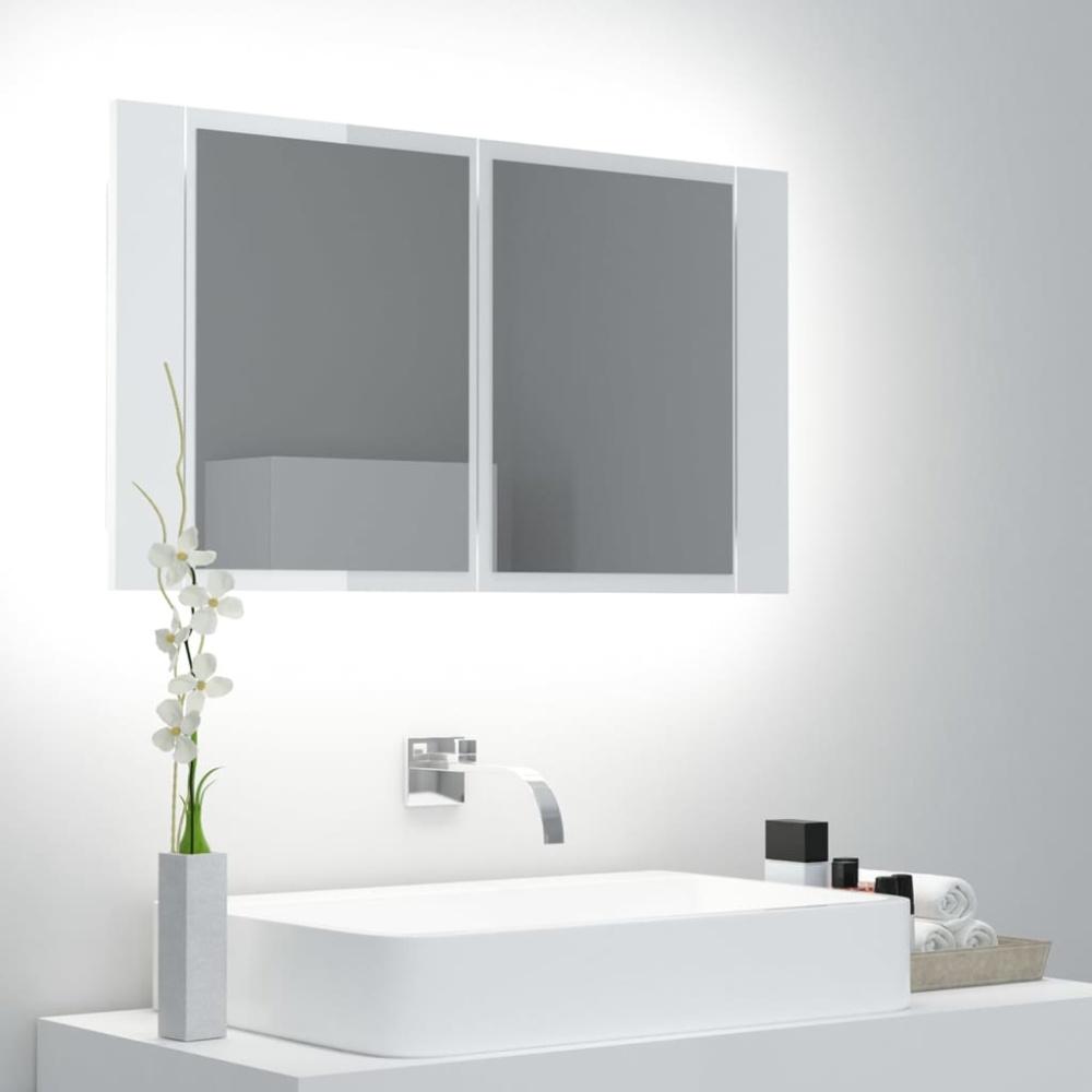 LED-Bad-Spiegelschrank Hochglanz-Weiß 80x12x45 cm Acryl Bild 1