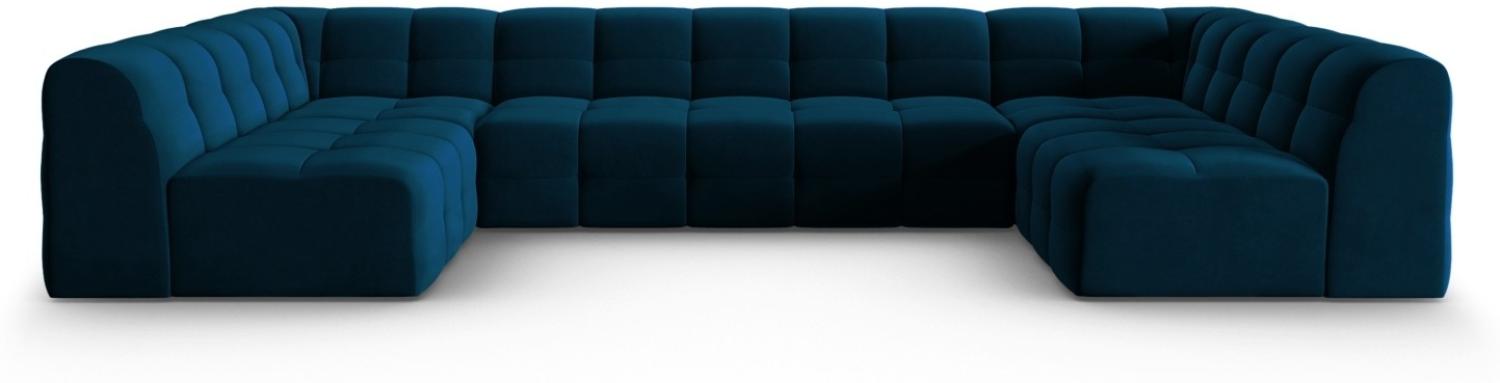 Micadoni 7-Sitzer Samtstoff Panorama Sofa Kendal | Bezug Navy Blue | Beinfarbe Black Beech Wood Bild 1