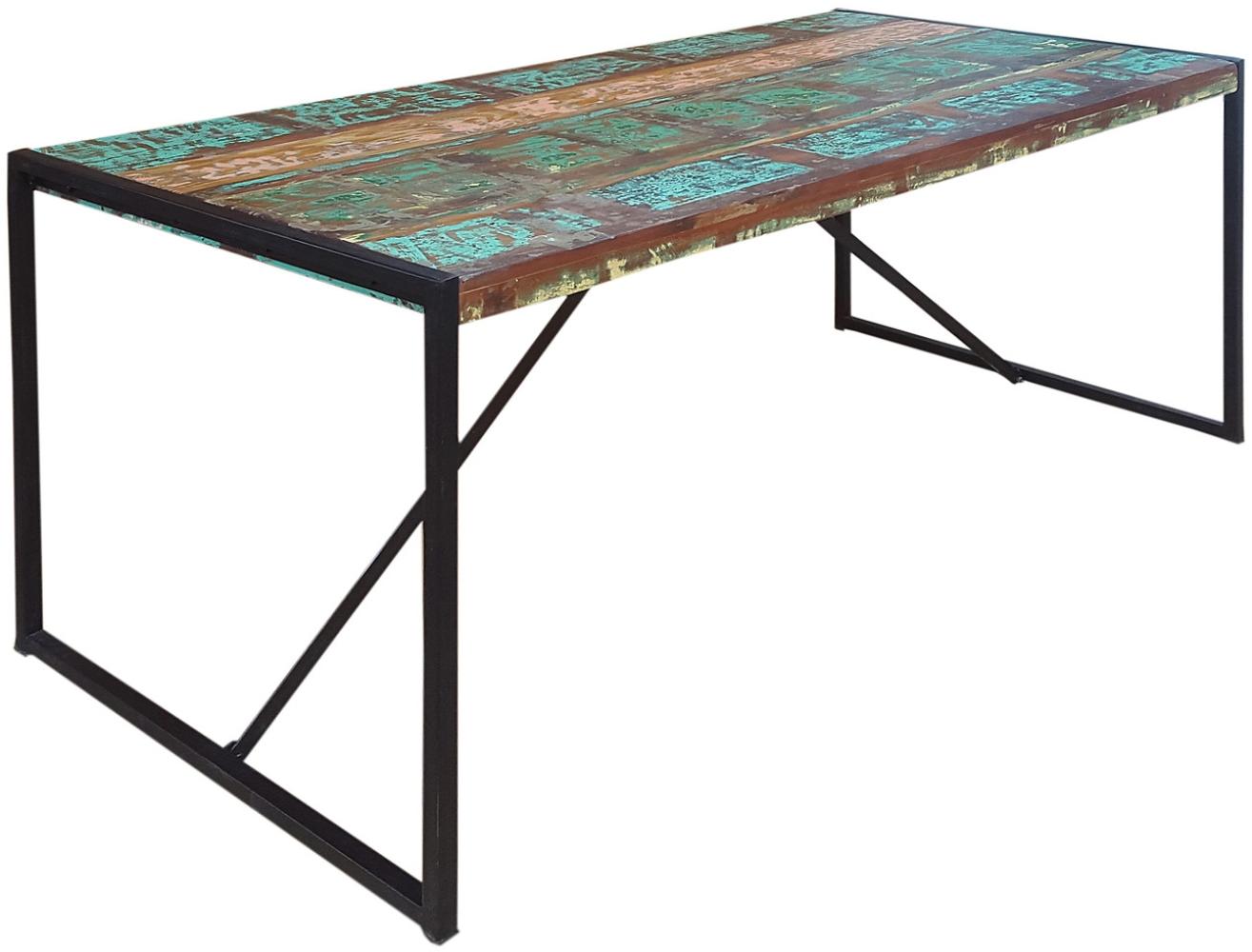 BALI Tisch Recyceltes Altholz Mit Schwarzen Altmetall Und Gebrauchsspuren Bunt Mit Antikschwarz Bild 1