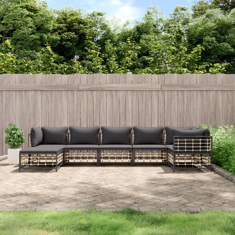 vidaXL 7-tlg. Garten-Lounge-Set mit Kissen Anthrazit Poly Rattan Bild 1