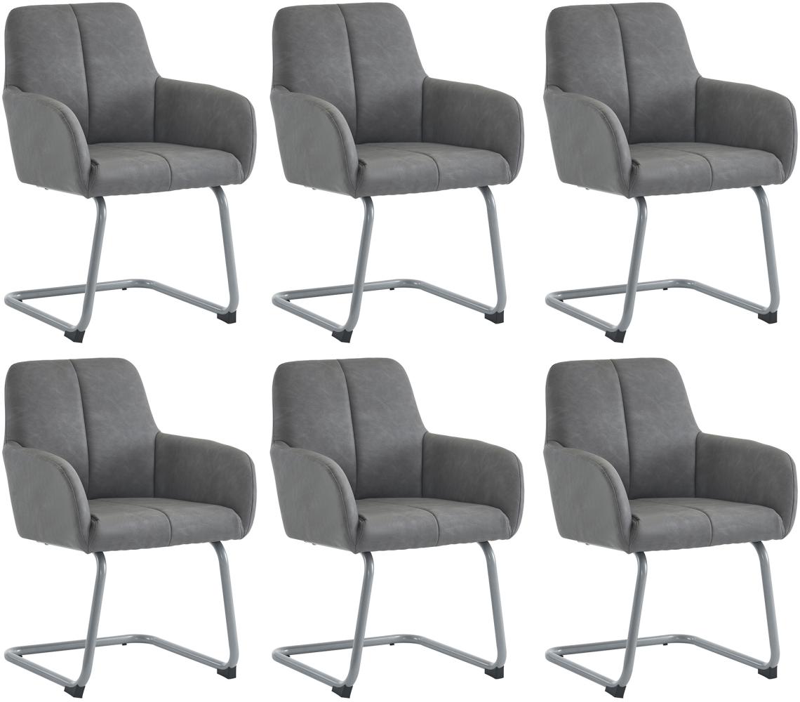 Merax Esszimmerstuhl, 6er set, Sessel, minimalistischer Freizeitstuhl, Wohnzimmer-Schlafzimmerstuhl mit gewölbten Stahlfüßen, grau Bild 1