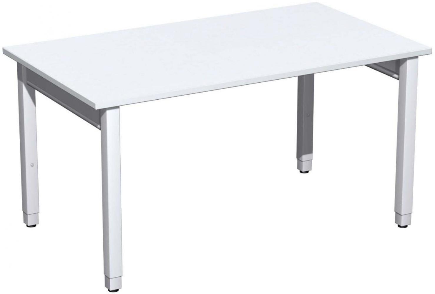 Schreibtisch '4 Fuß Pro Quadrat' höhenverstellbar, 140x80x68-86cm, Weiß / Silber Bild 1