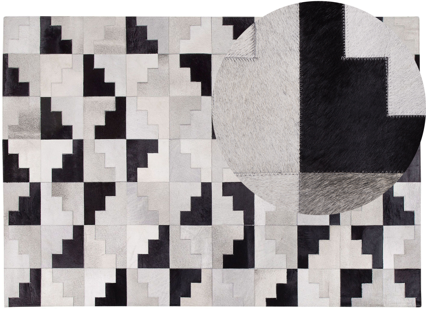 Teppich Kuhfell schwarz-grau 160 x 230 cm Patchwork Kurzflor EFIRLI Bild 1