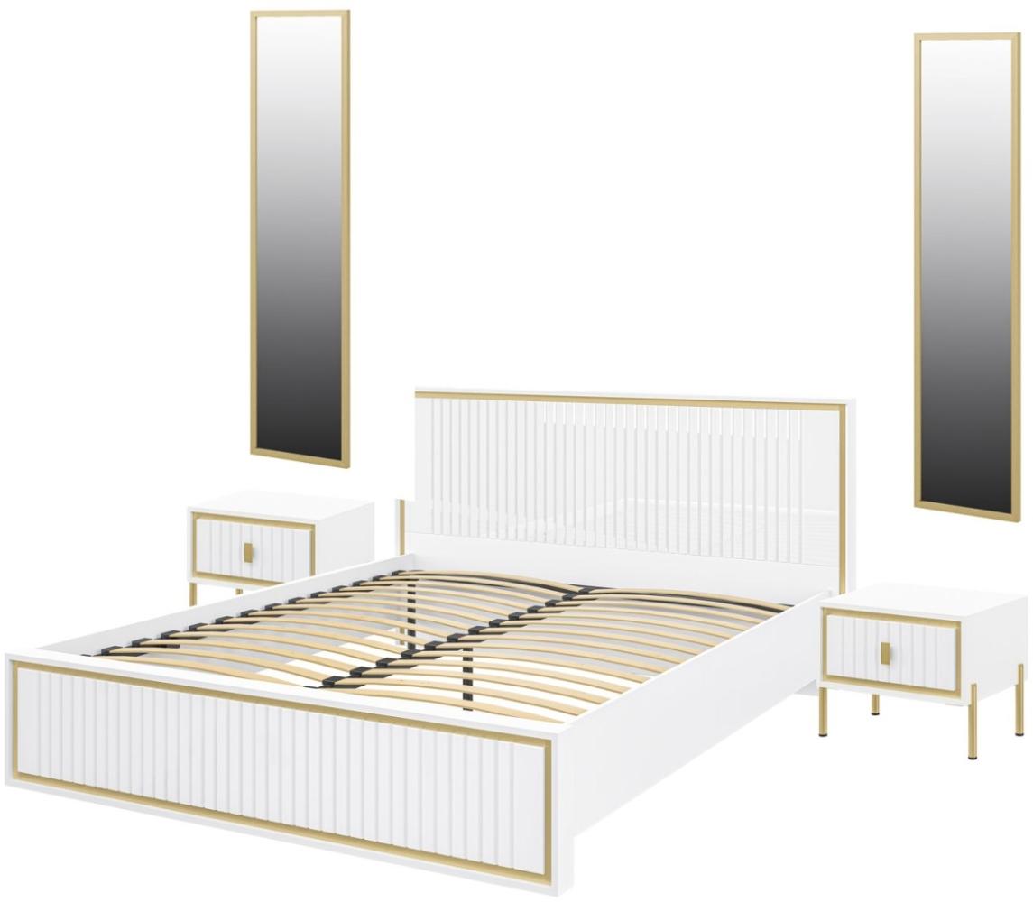 Schlafzimmer-Set Luxor 5-teilig polarweiß Hochglanz Gold Bild 1