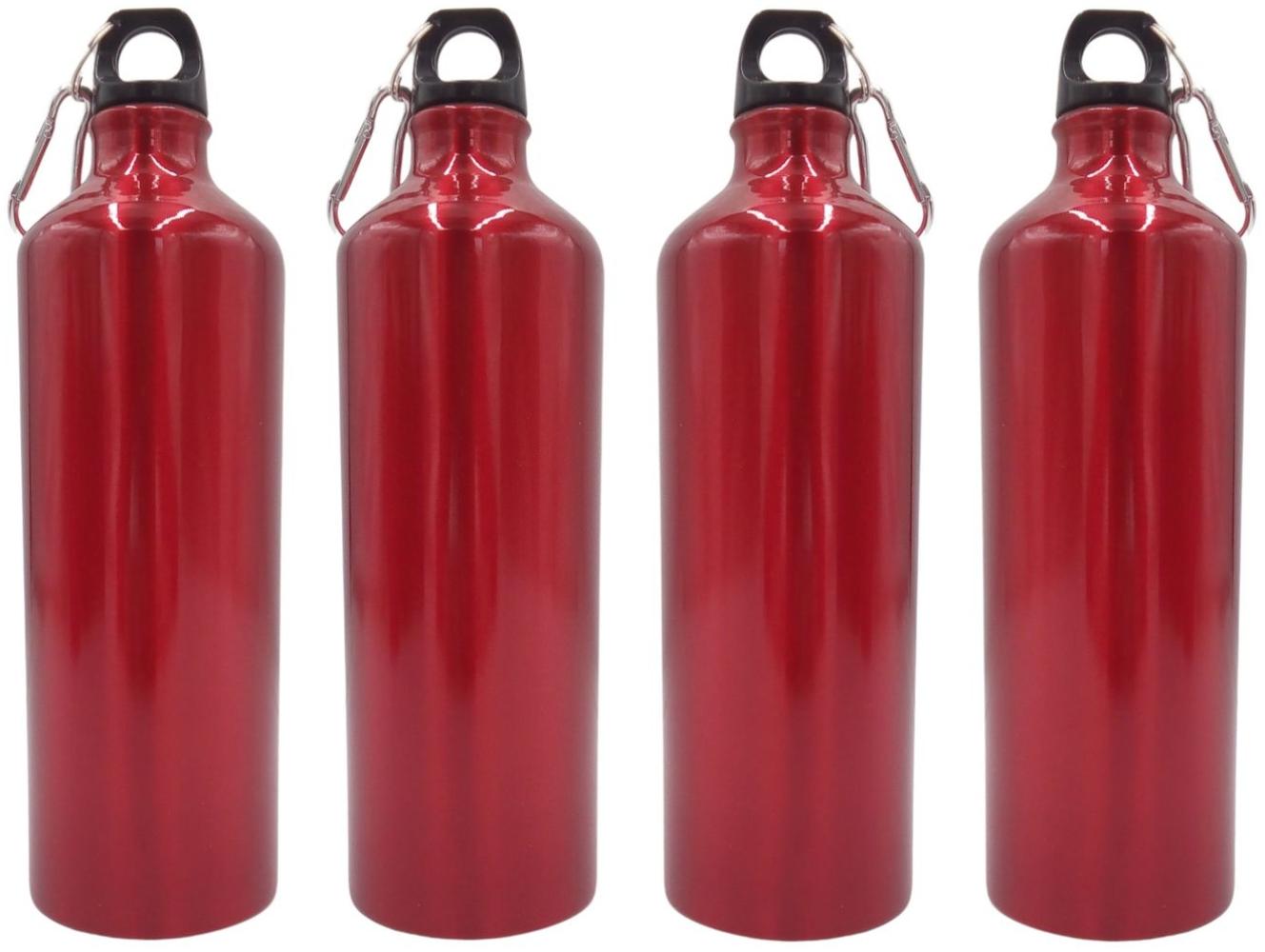 4x Aluminium Trinkflasche 1 Liter rot mit Karabiner Wasserflasche Sportflasche Bild 1