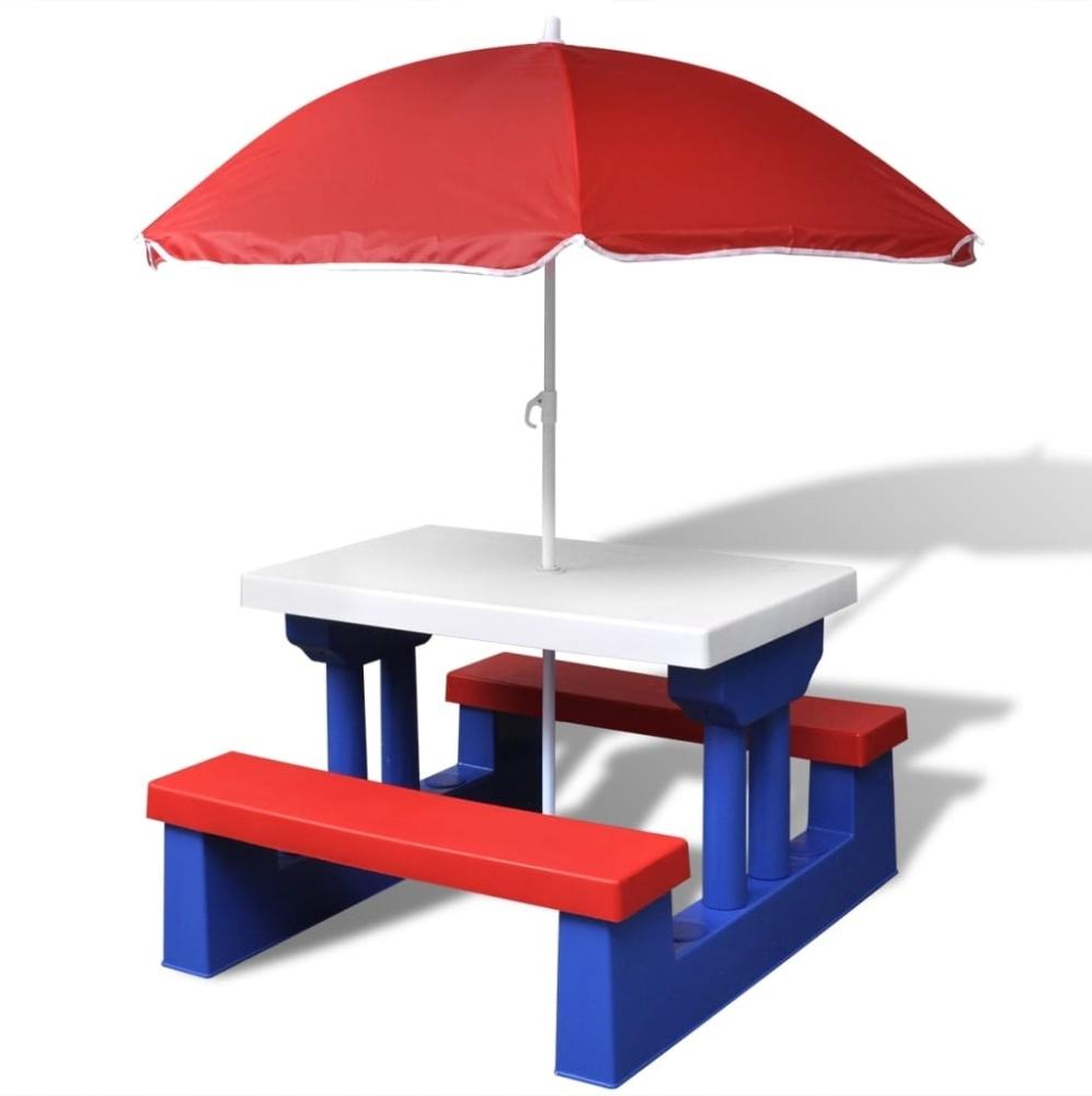 Kinder-Picknicktisch mit Bänken Sonnenschirm Mehrfarbig Bild 1