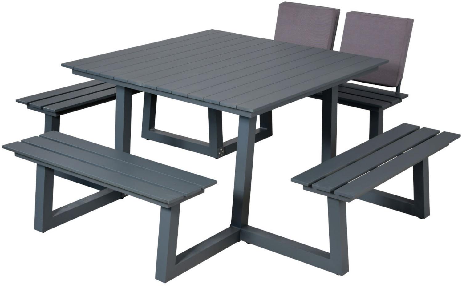 Inko Cebu Sitzgruppe Tisch mit 4 Bänken Aluminium graphit Picknickbank 218x230x87 cm Bild 1