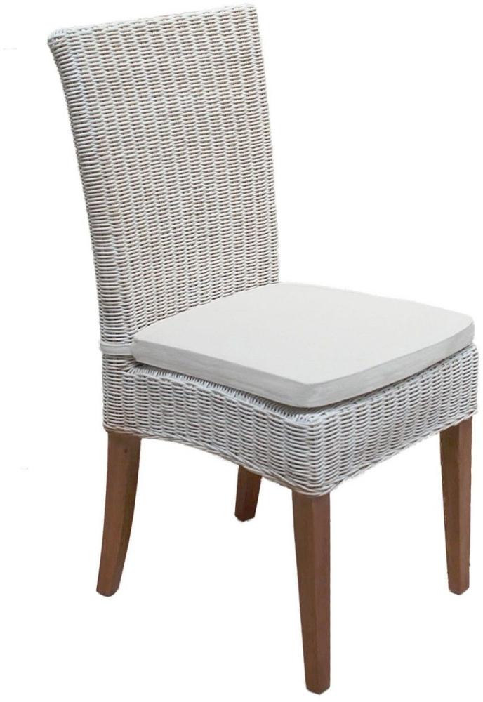 Rattanstuhl Esszimmer Stuhl weiß Cardine Korbstuhl nachhaltig Wintergarten Stuhl mit Sitzkissen Bild 1