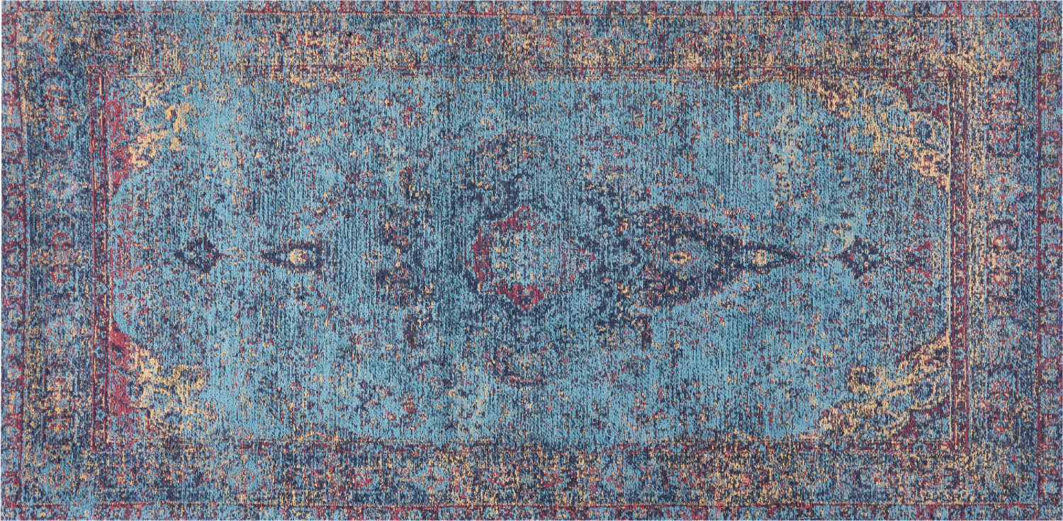 Teppich Baumwolle blau 80 x 150 cm orientalisches Muster Kurzflor KANSU Bild 1