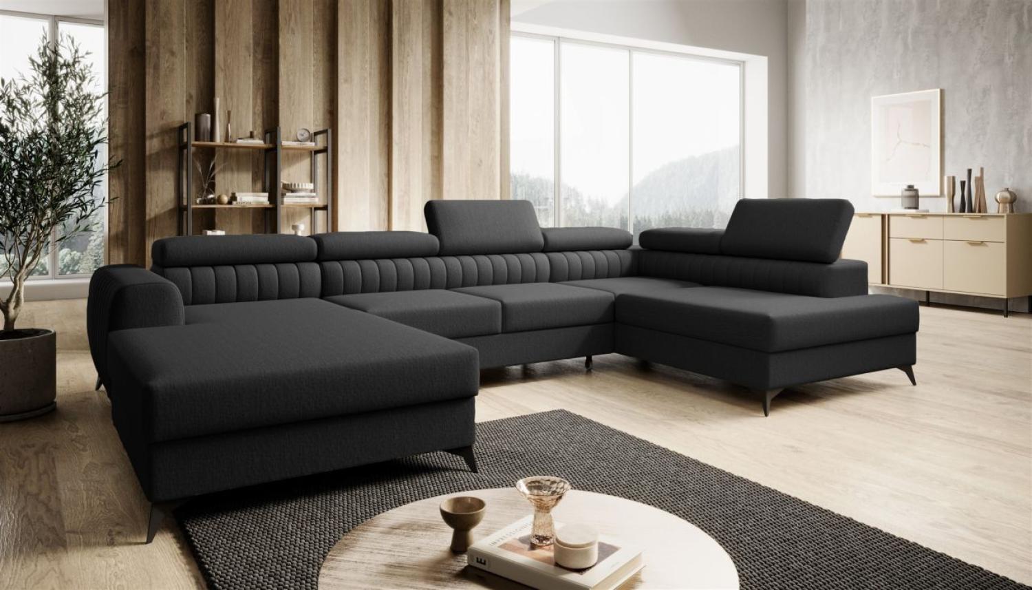 Wohnlandschaft U-Form Schlafsofa FARGO Stoff Vogue Schwarz Ottomane Links Bild 1