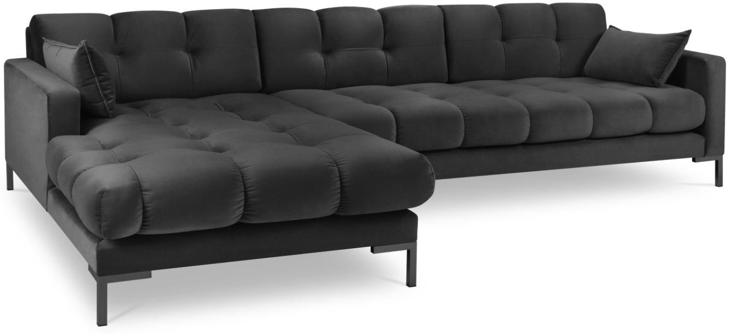 Micadoni 5-Sitzer Samtstoff Ecke links Sofa Mamaia | Bezug Dark Grey | Beinfarbe Black Metal Bild 1
