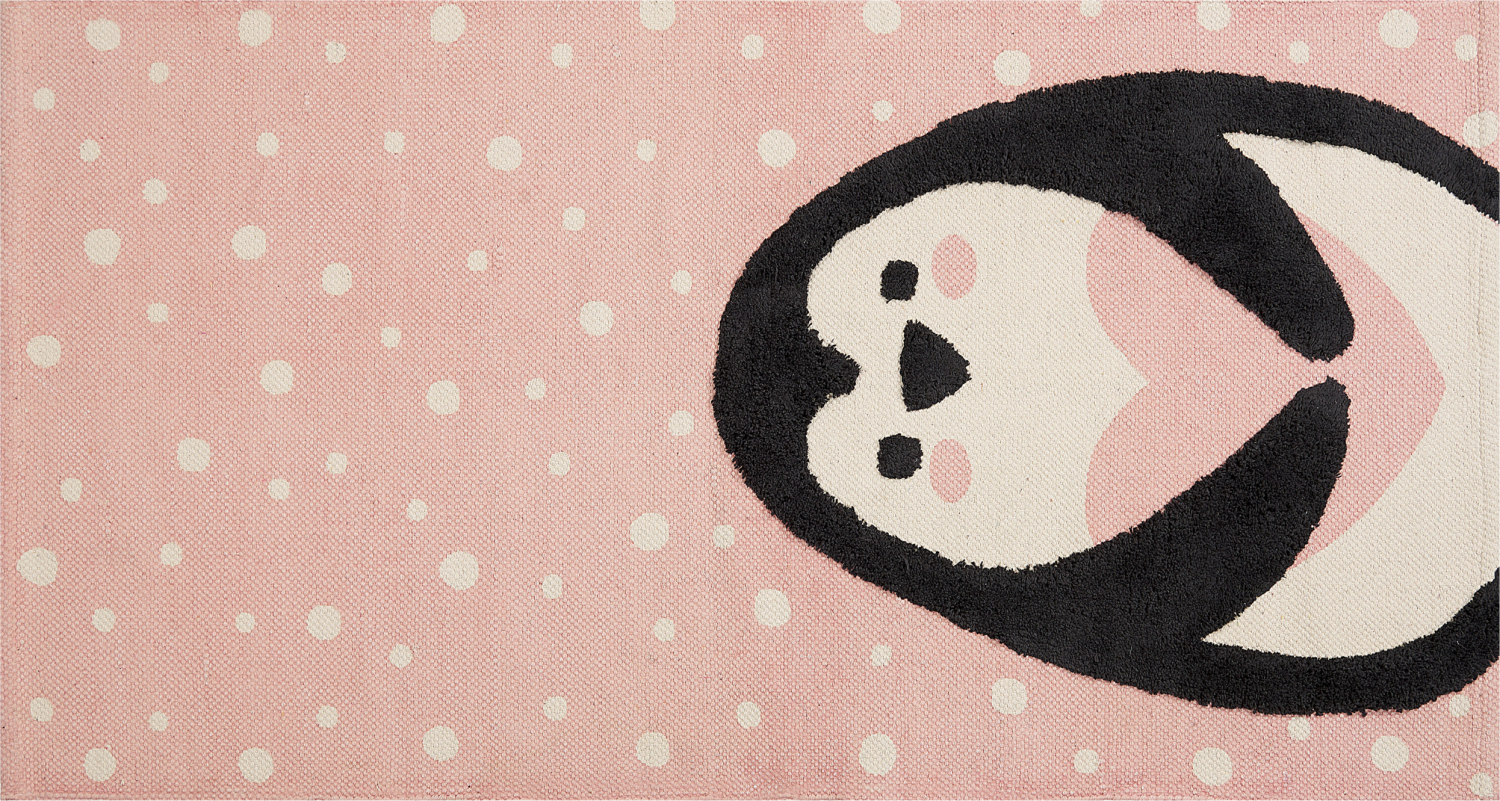 Kinderteppich Baumwolle rosa 80 x 150 cm Pinguin-Muster PENGKOL Bild 1