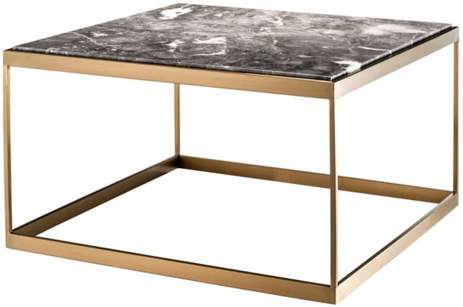 Casa Padrino Beistelltisch Grau / Messing 65 x 65 x H. 38 cm - Luxus Edelstahl Tisch mit Marmorplatte Bild 1