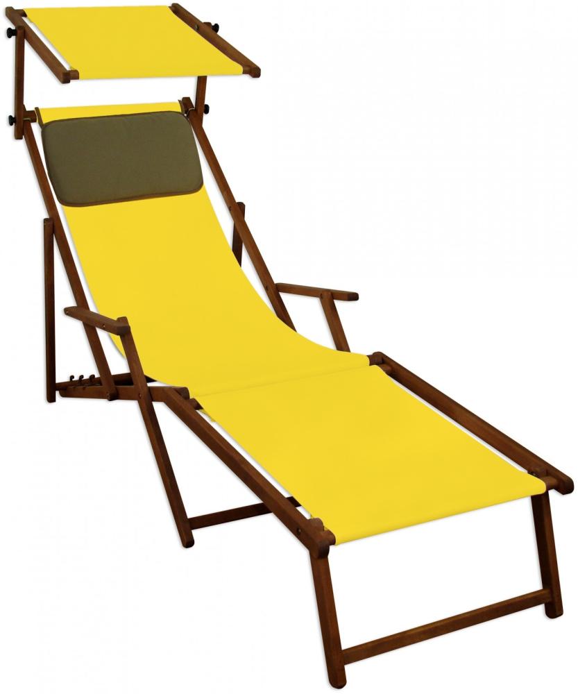 Sonnenliege gelb Liegestuhl Fußteil Sonnendach Kissen Holz Deckchair Gartenmöbel 10-302 F S KD Bild 1