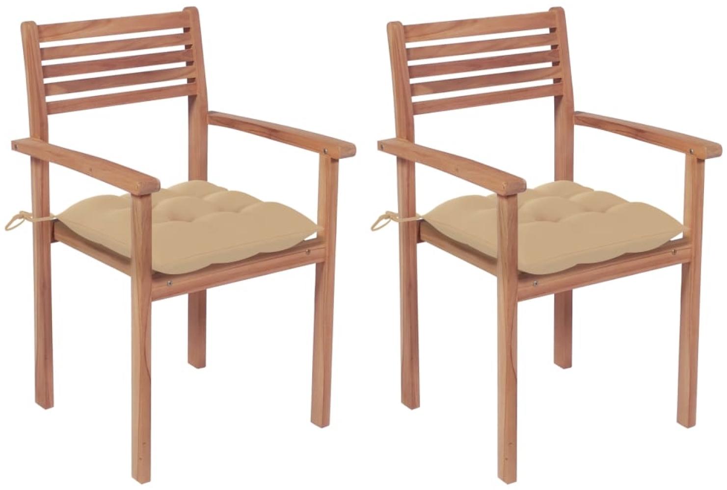 Gartenstühle 2 Stk. mit Beige Kissen Massivholz Teak 3062280 Bild 1