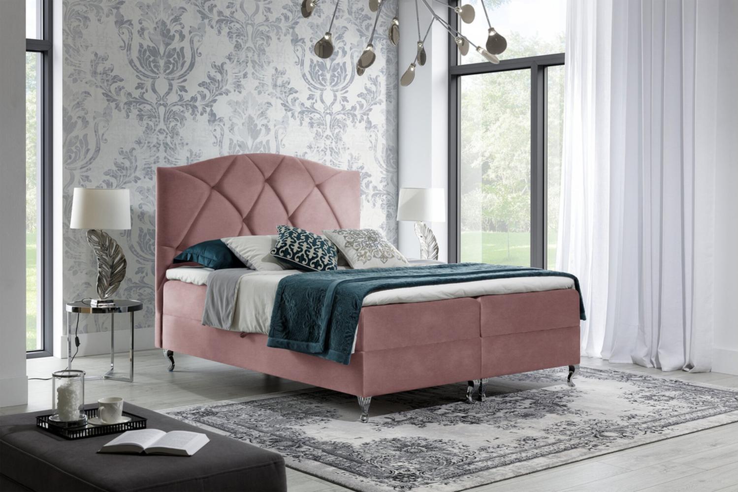 Stylefy 'Blanco' Boxspringbett Velours Lila 180 x 200 cm Bild 1