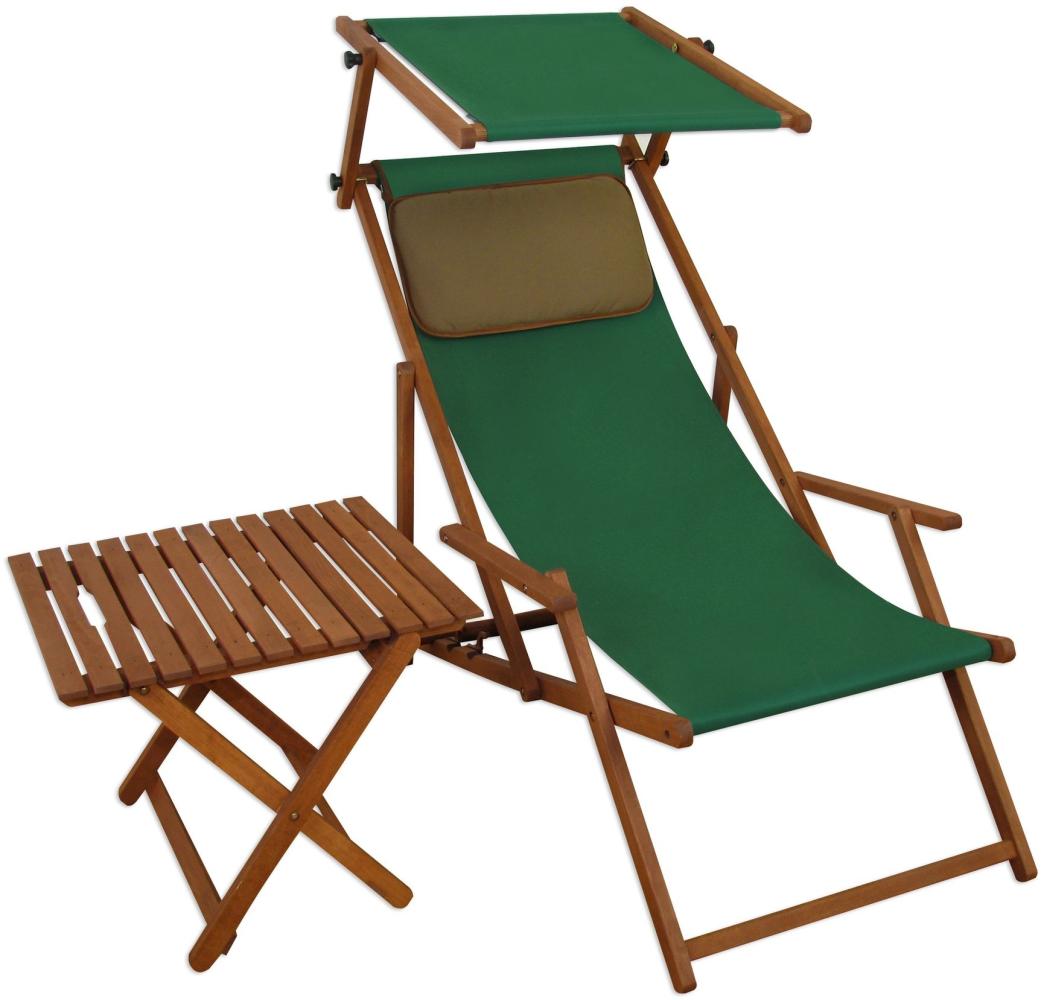 Gartenliege grün Liegestuhl Sonnendach Sonnenliege Tisch Kissen Deckchair Strandstuhl 10-304STKD Bild 1