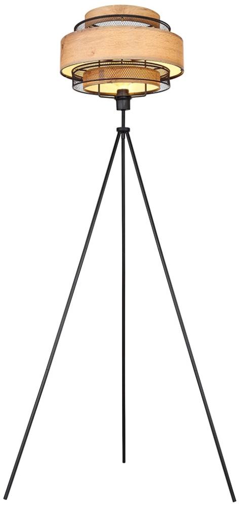 Stehlampe, Metall schwarz, Holzoptik, H 150 cm Bild 1
