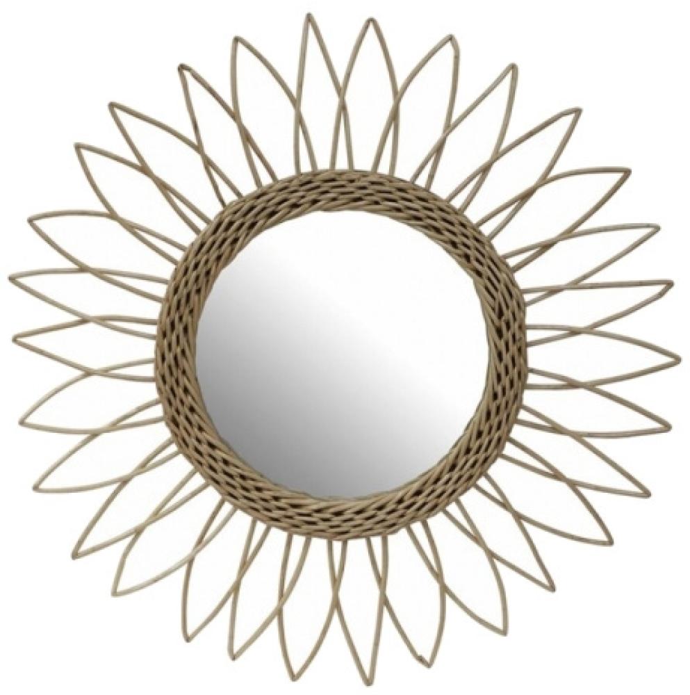 Spiegel rund Sonnenblume 50 cm Holz natur Bild 1