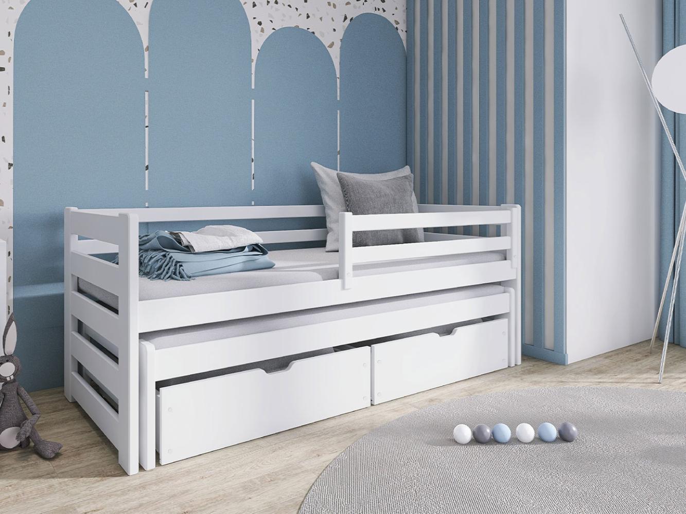 Kinderbett Sizilo mit 2 Schubladen, Gummirädern, Lattenrost (Farbe: Weiß, 90 x 200) Bild 1