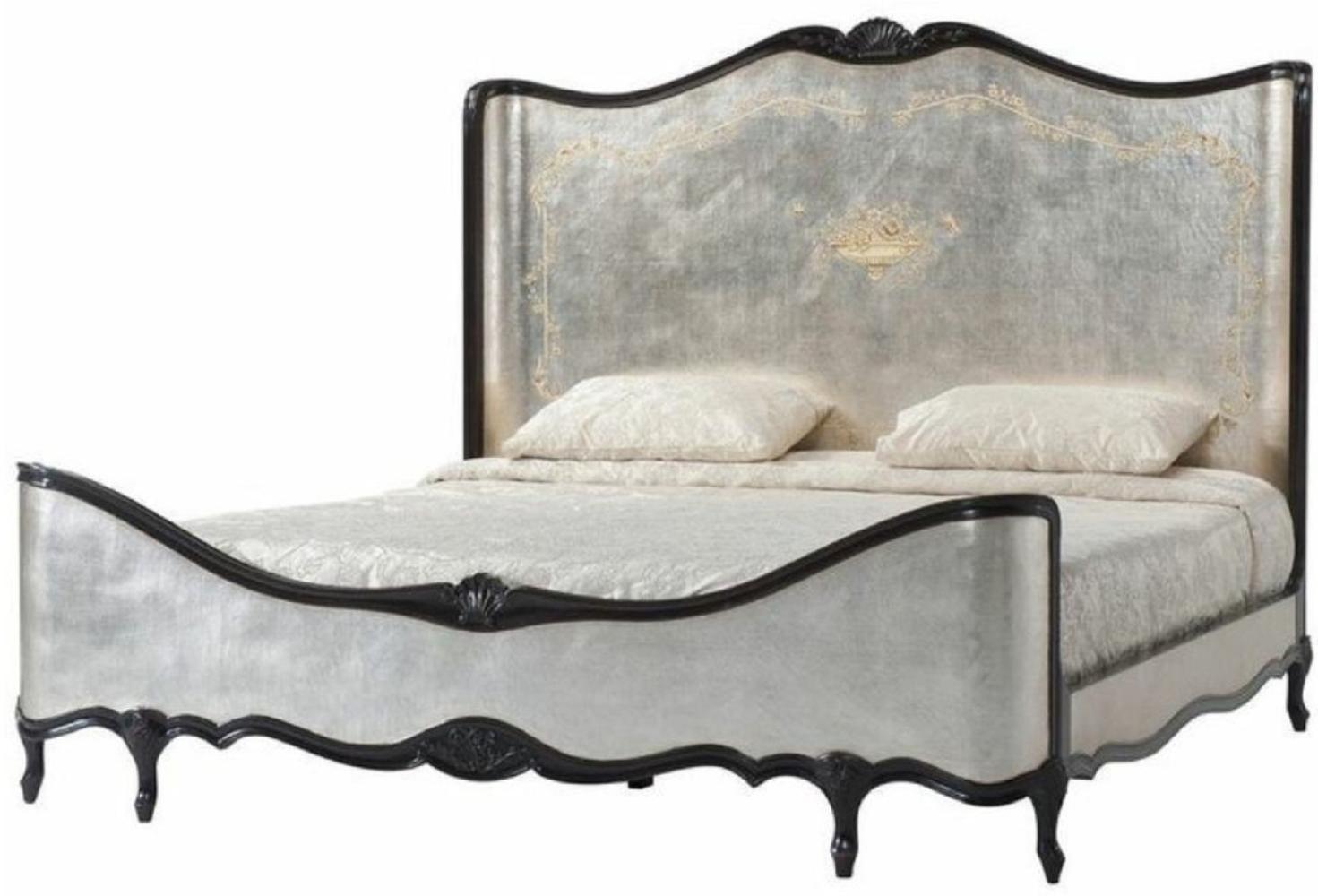 Casa Padrino Luxus Barock Doppelbett Antik Silber / Schwarz - Prunkvolles Massivholz Bett mit Kopfteil - Barock Schlafzimmer Möbel Bild 1